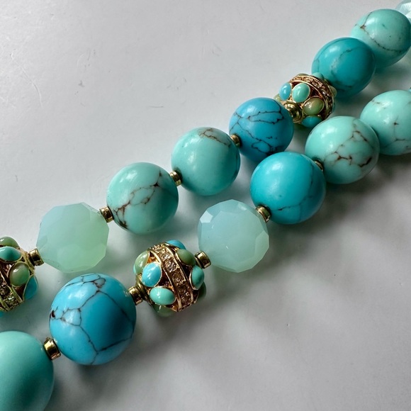 Vintage Lauren Ralph Lauren Turquoise and Amazonite Glass Bead Necklace - Picture 5 of 12